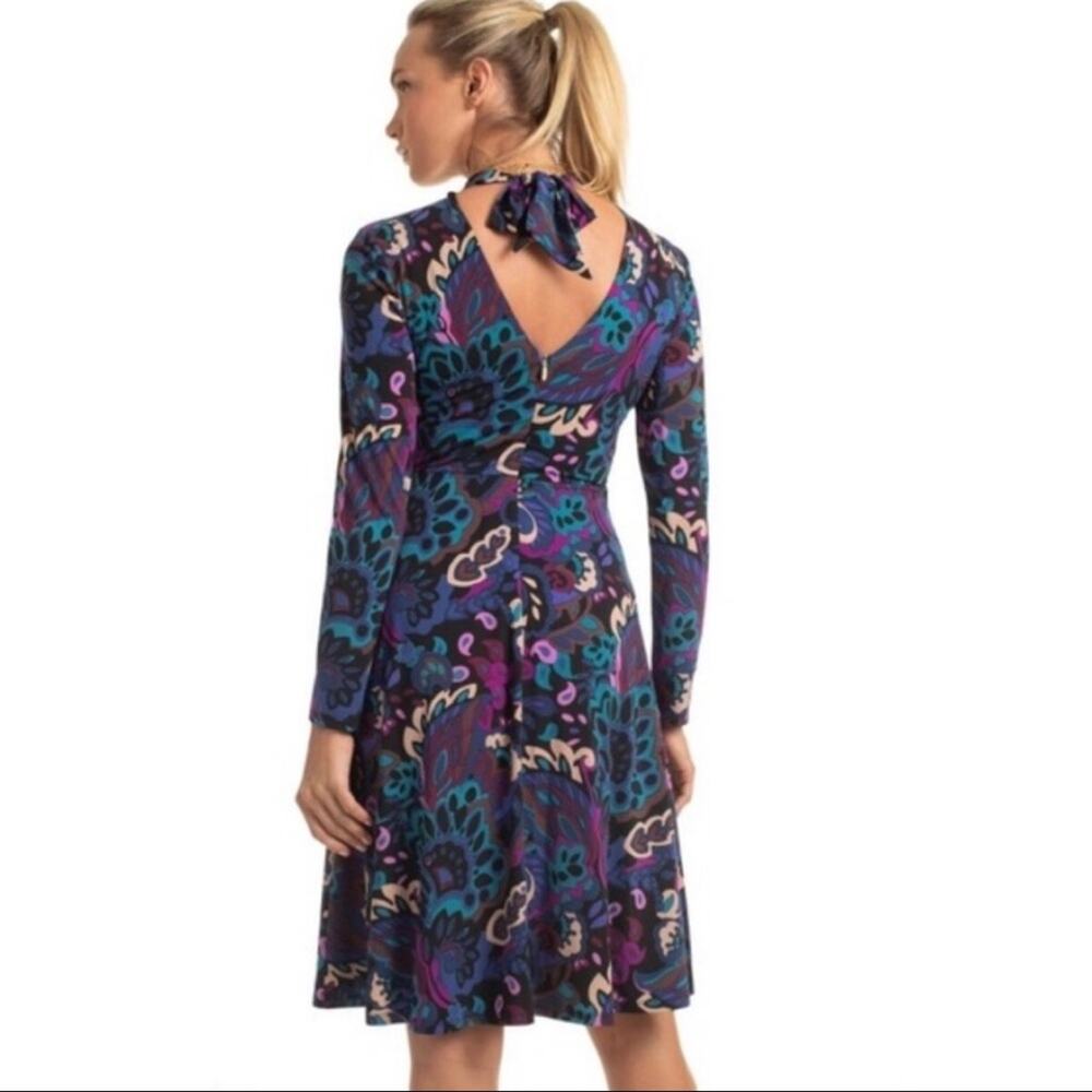 Trina Turk Tia Rosita Point Bonita Paisley Mock Neck Long Sleeve Dress Size 2 - Picture 3 of 13